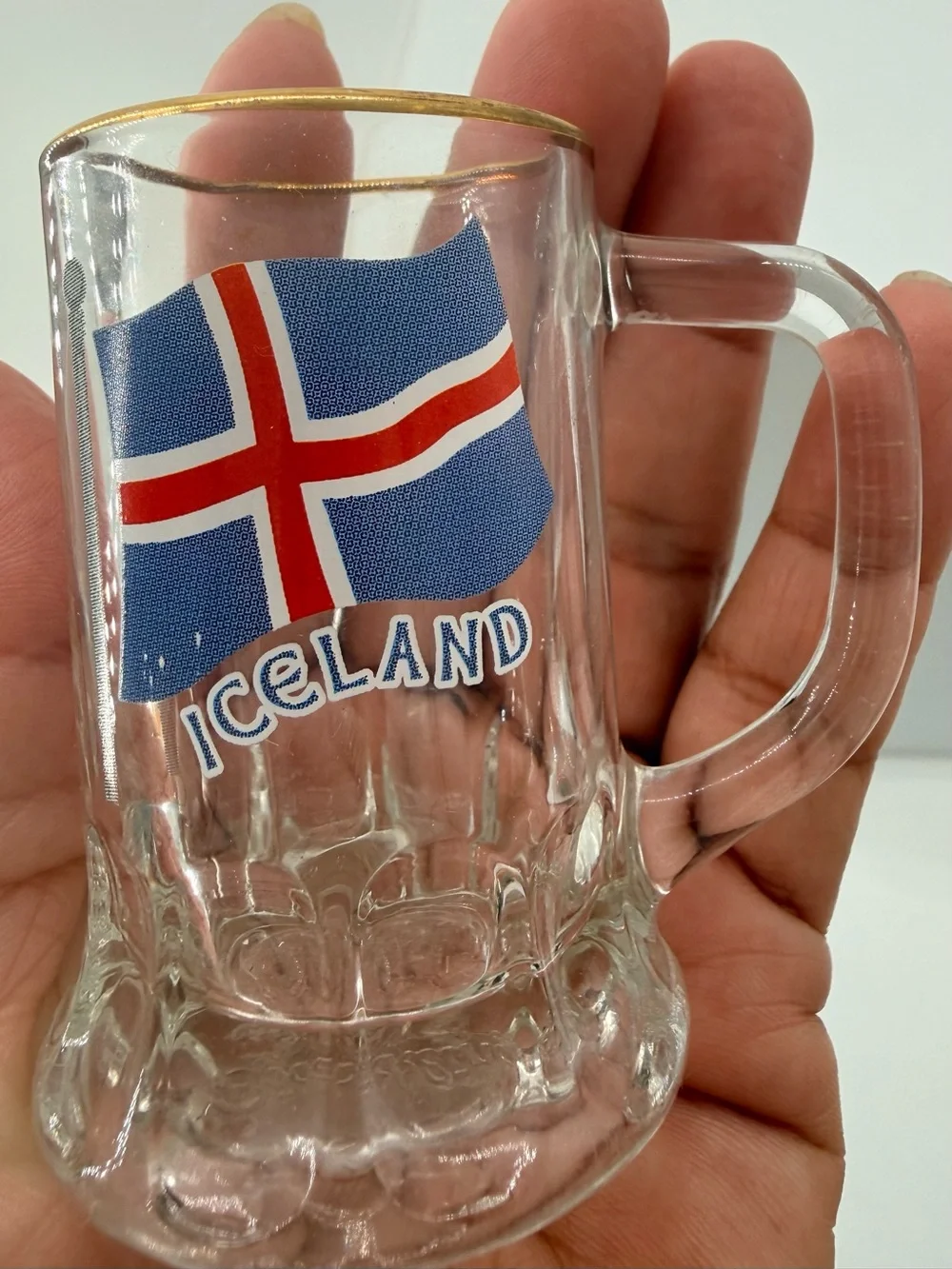 Iceland Glass Beer Mug with Gold Rim